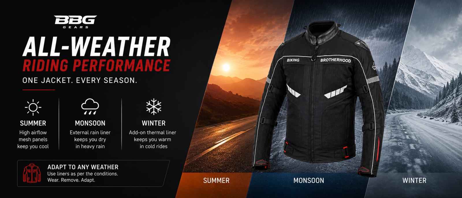 BBG Ladakh Riding Jacket - all-weather riding performance for summer, monsoon and winter