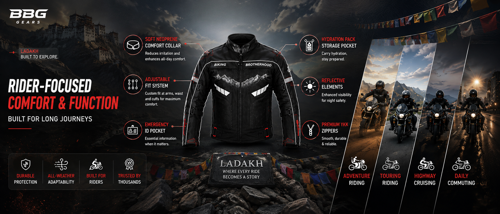 BBG Ladakh Riding Jacket - CE Level 2 armour and adventure touring construction detail